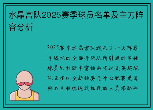 水晶宫队2025赛季球员名单及主力阵容分析